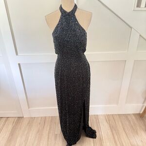 Cache Multi-Color Dress Gown Silk Beaded Halter size L